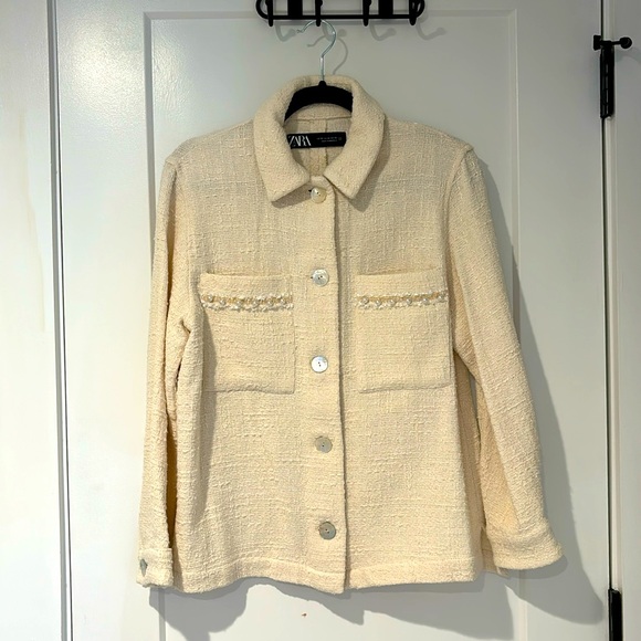 Zara Pearl Button Textured Jacket - Picture 2 of 9